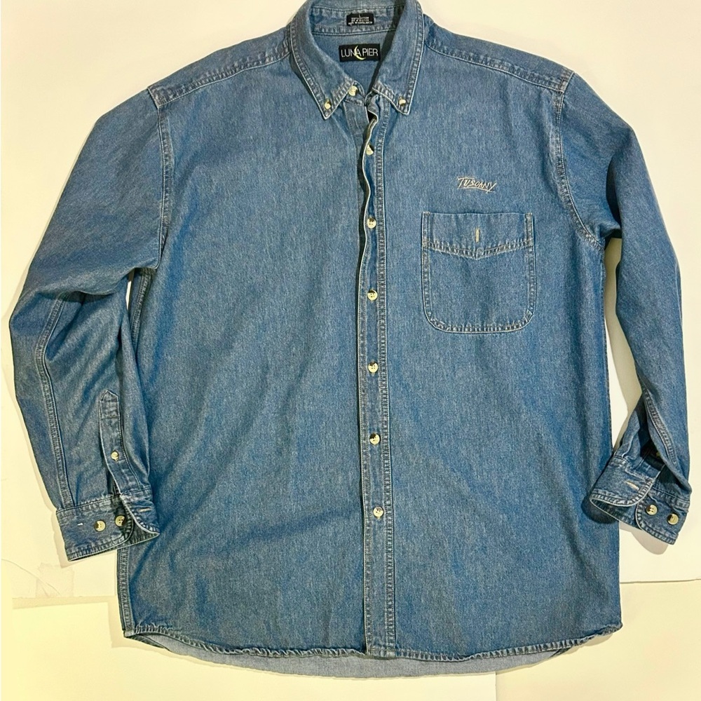 "Tuscany" Vintage Luna Pier Heavy Blue Denim Shirt Oversized Button Up